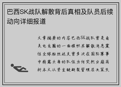 巴西SK战队解散背后真相及队员后续动向详细报道