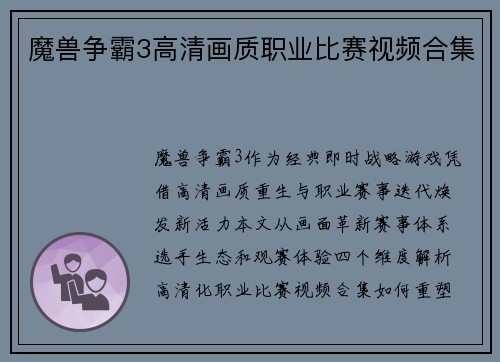 魔兽争霸3高清画质职业比赛视频合集